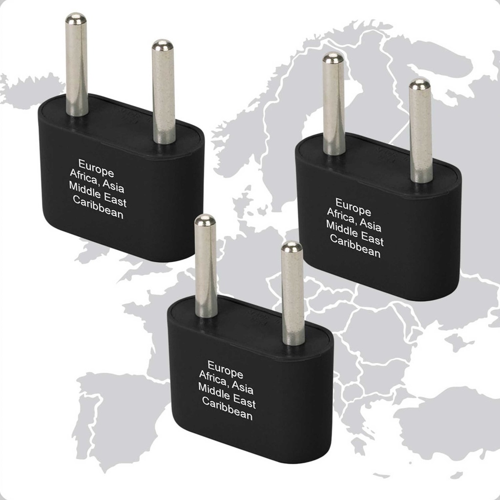Europe & Asia Adapter Plugs - Ungrounded - 3 pack