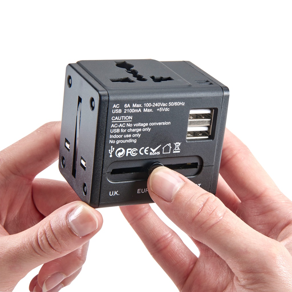 [ST-E20-BLK] International Adapter Cube with Dual USB Chargers