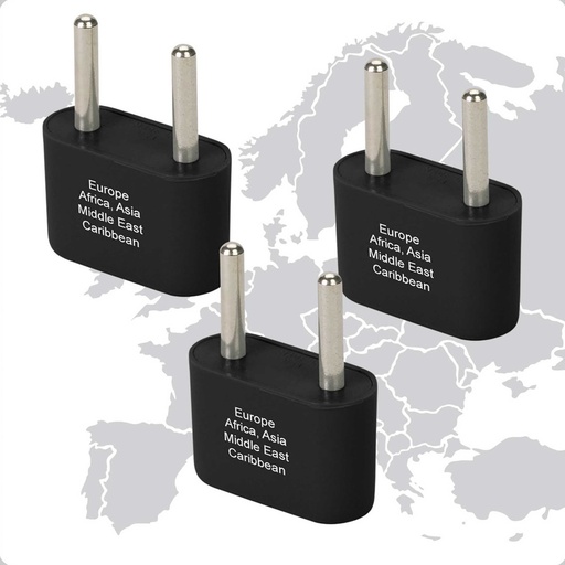 [ST-E1003-E-UG3PK-BLK] Europe & Asia Adapter Plugs - Ungrounded -3 pack