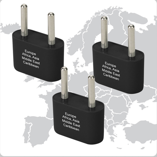 [ST-E1003-E-UG3PK-BLK] Europe &amp; Asia Adapter Plugs - Ungrounded -3 pack