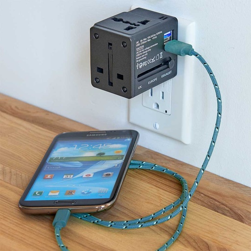 [ST-E20-BLK] International Adapter Cube with Dual USB Chargers