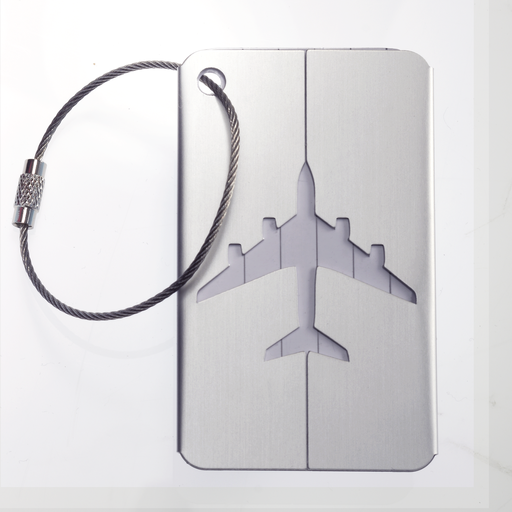 [ST-LT71-SLV] Metal Airplane Luggage Tags - 2 pack