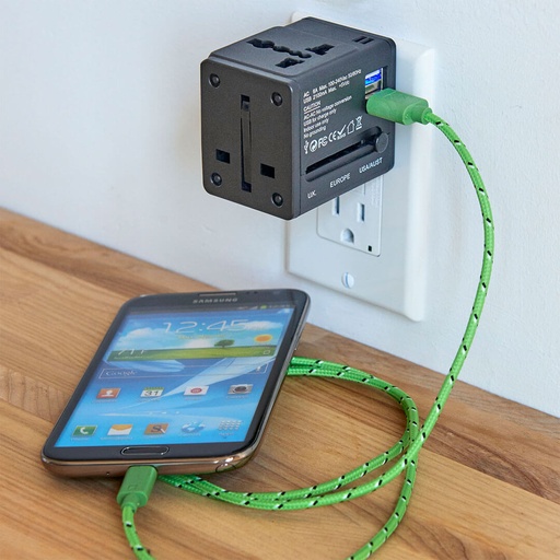 [ST-E24-BLK] International Adapter Cube with 1 USB & 1 C port